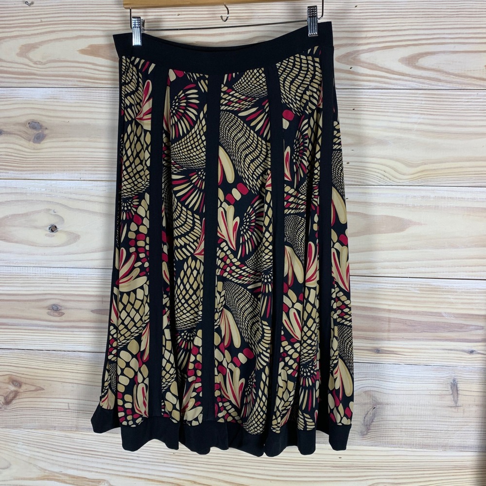JM Collection Skirt Womens Medium Black Gold Red Abstract Midi Slinky Retro